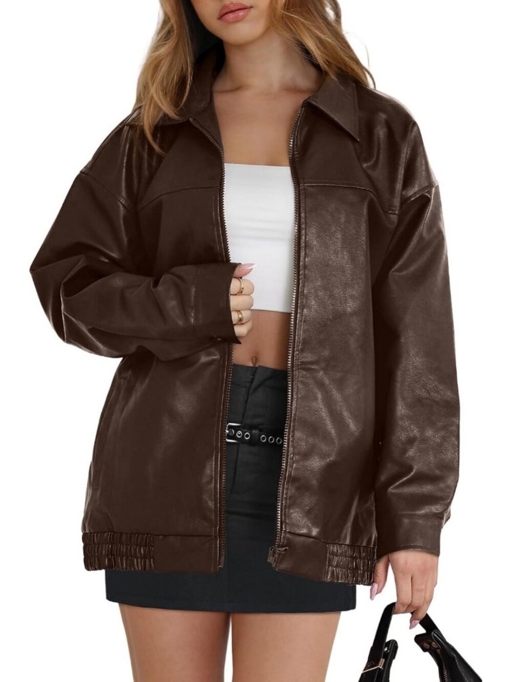 Chic Oversized Faux Suede Leather Jacket - Fall Motorcycle Coat for Y2K Style